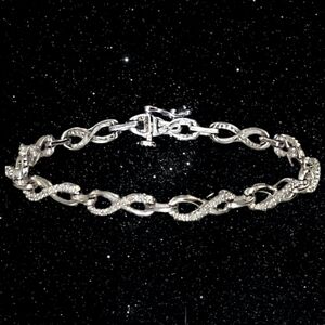 Estate 10K White Gold Diamond Infinity Link Bracelet - 7.25" - Over 7 grams